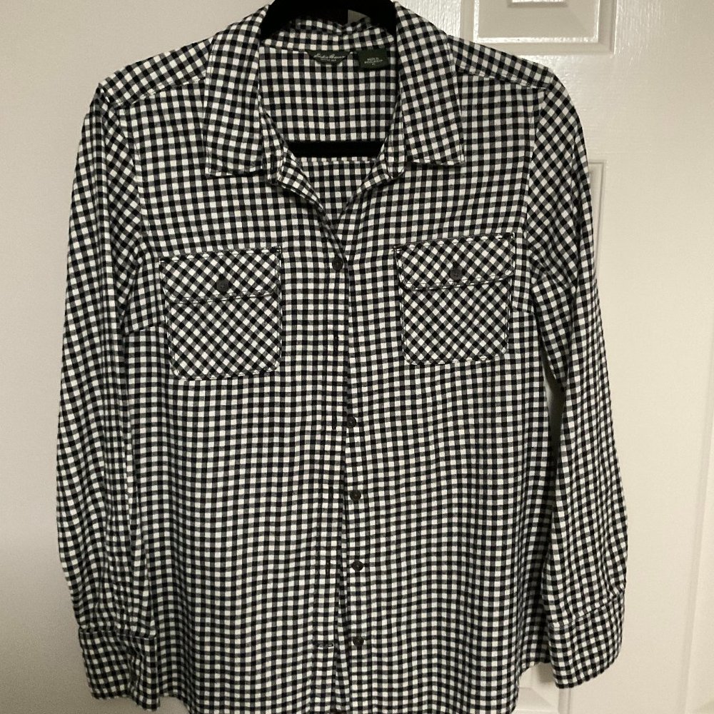 Eddie Bauer black and white checked flannel shirt